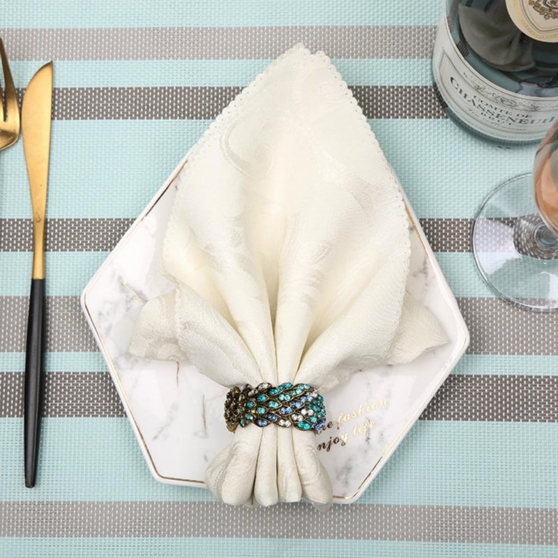 Joyindecor Jeweled Napkin Rings Set of 6 - Vintage Metal Crystal Rustic Peacock Napkin Ring Holders for Wedding Party Holiday, a Beautiful Dinner Table DÃ©cor (Multicolor) - Image 4